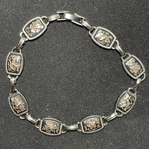 🎉3xHP🎉7" Damascene Silver Link Bracelet with Peace Dove and Flowers - Picture 3 of 3